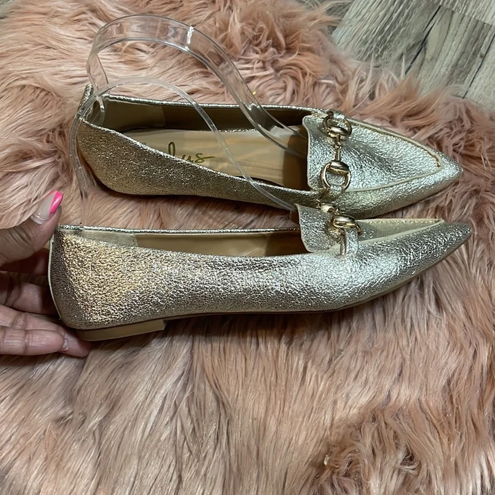 Lulu’s Charlotte Gold Sparkle Flat Size 6.5 - Picture 4 of 9